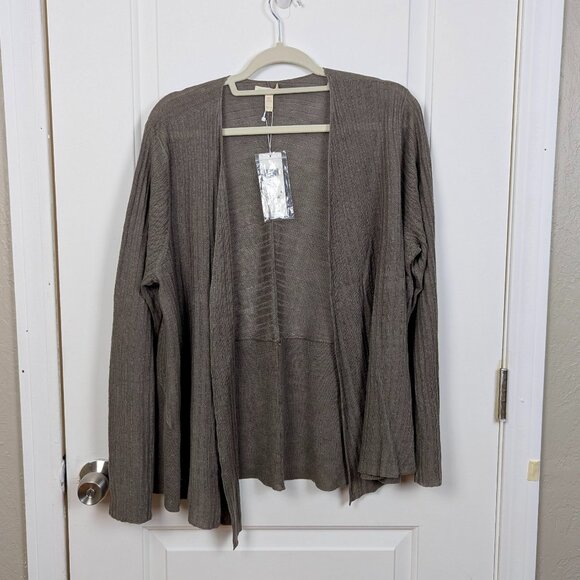 Eileen Fisher | Brown Ribbed Organic Linen Crossover Cardigan Size Extra Large - Picture 1 of 8